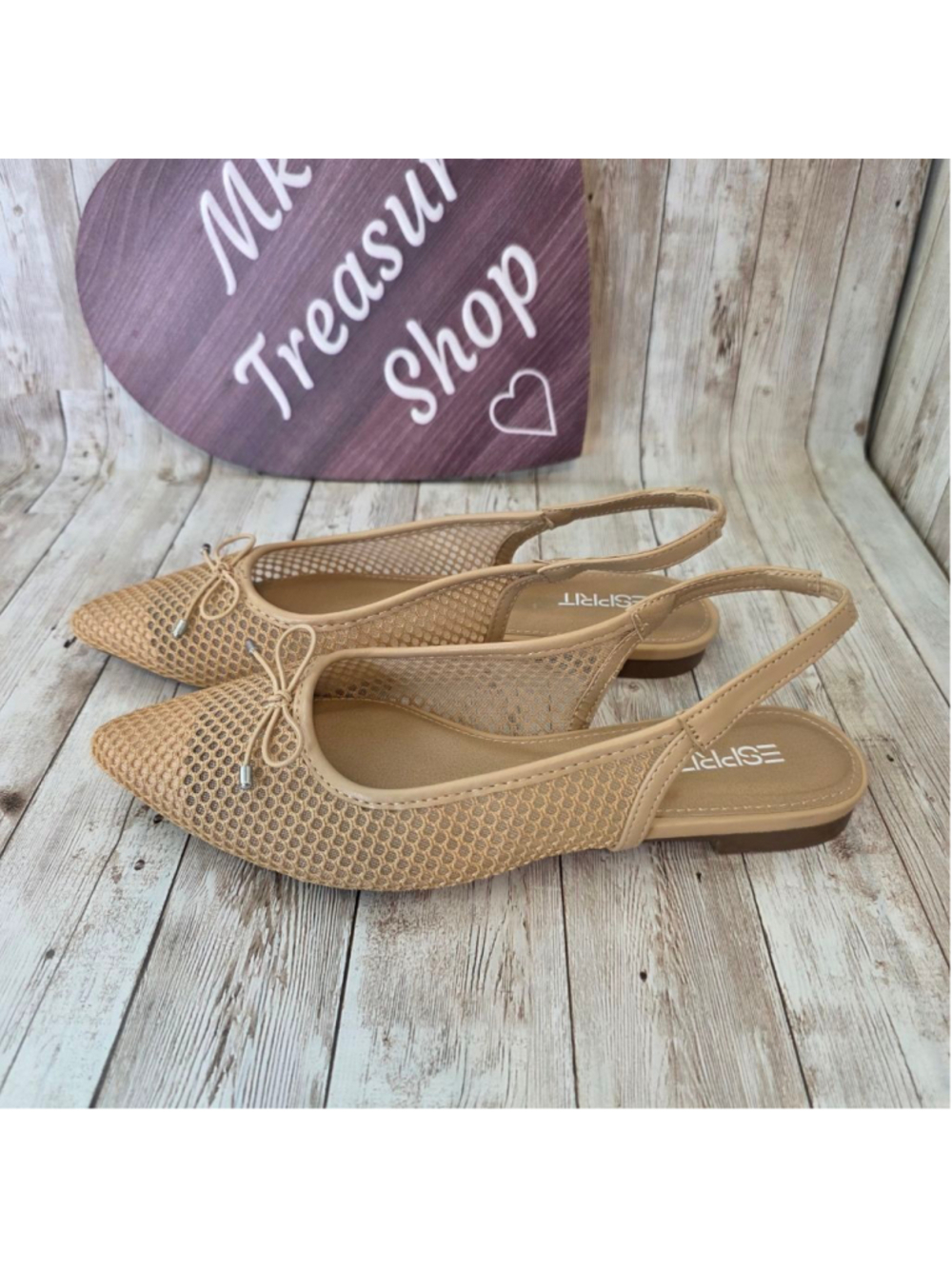 Esprit Beige Mesh Pointed Toe Slingback Flats Size 7.5 NWOT - Picture 5 of 7